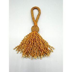 Gold Beaded Tassel Napkin Rings Lot of 14 Large Elegant